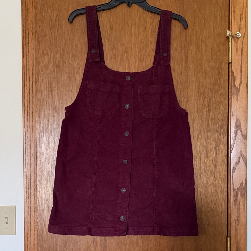 American Eagle Outfitters Burgundy Corduroy Button-Front Pinafore